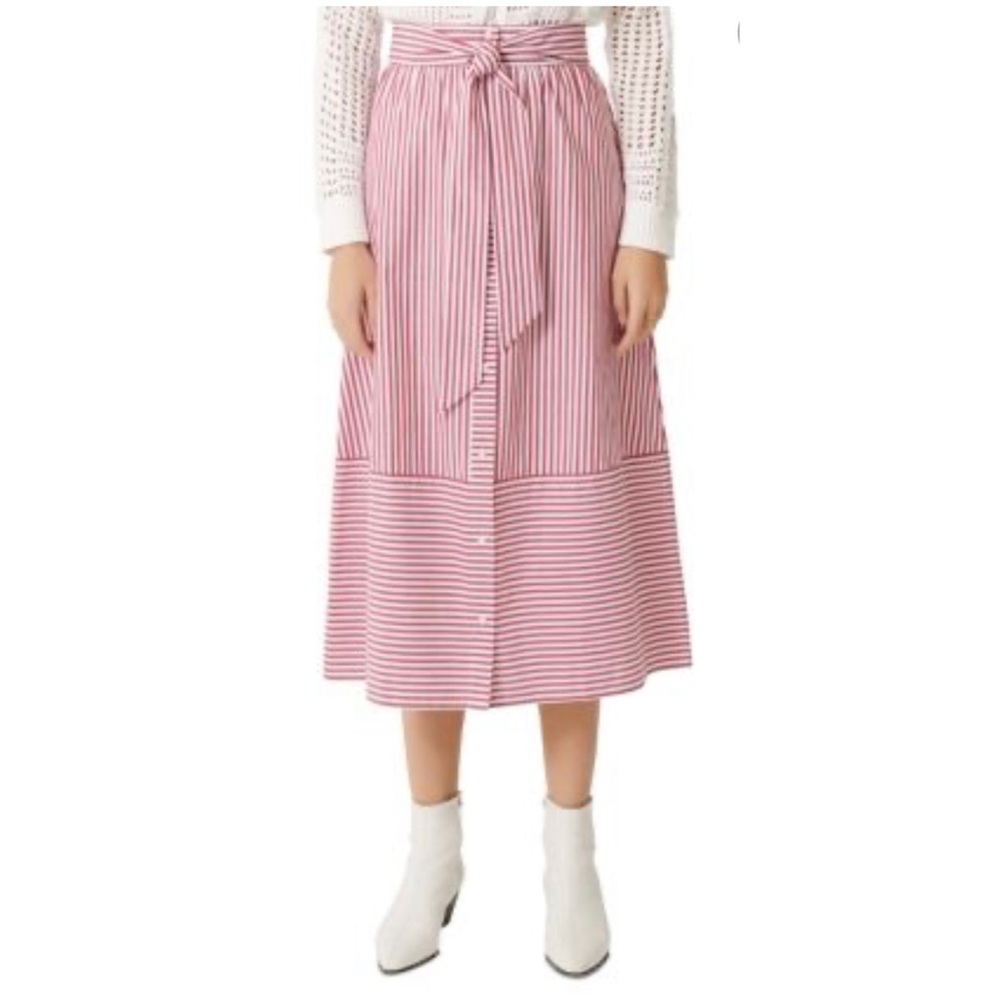 Maje red and white high waist tie skirt
